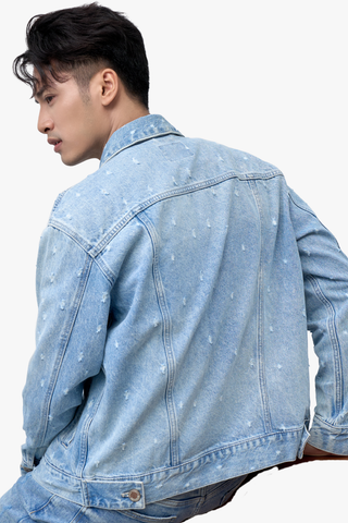 Áo Khoác Jean Nam Form Vừa – Laser Wash Bụi Bặm