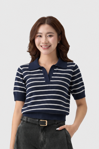 Áo Len Cộc Tay Nữ Cổ Polo Len Dệt Cotton Mềm Mát Cao Cấp - Trẻ Trung, Chuẩn Form Thanh Lịch
