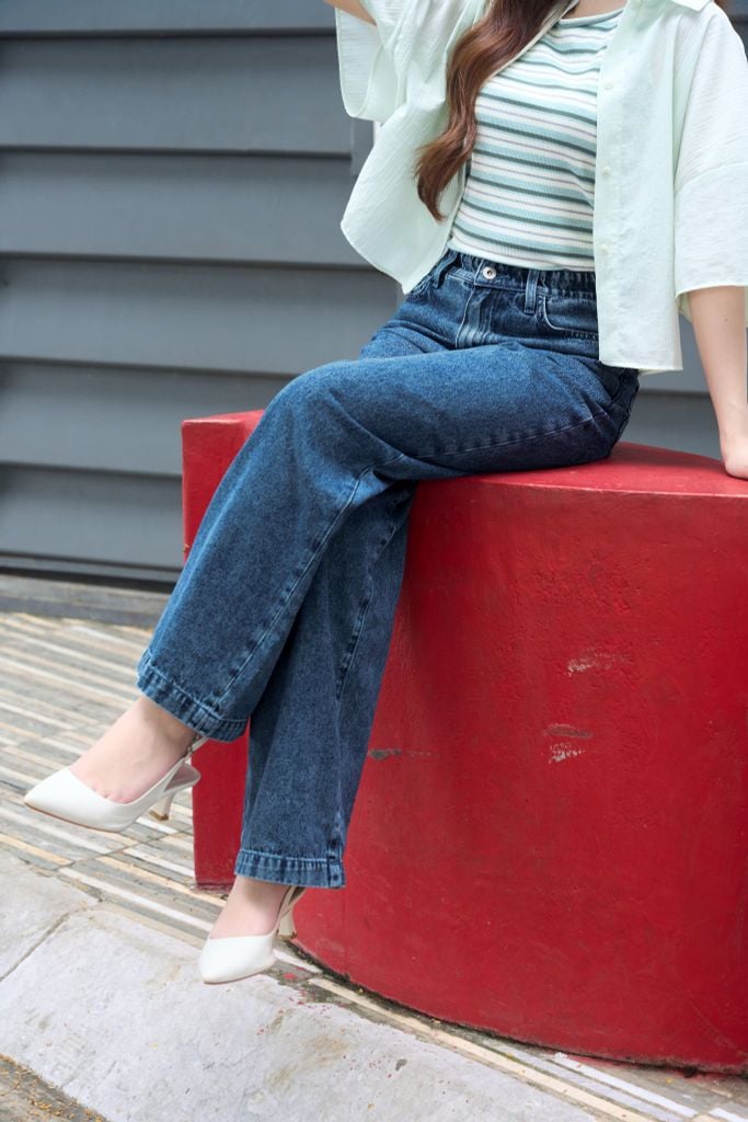 Quần Jean Nữ Ống Suông Denim Cotton Cao Cấp - Cạp Chun Co Giãn Thoải Mái, Hack Dáng