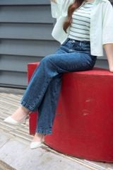 Quần Jean Nữ Ống Suông Denim Cotton Cao Cấp - Cạp Chun Co Giãn Thoải Mái, Hack Dáng