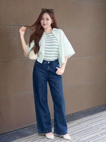 Quần Jean Nữ Ống Suông Denim Cotton Cao Cấp - Cạp Chun Co Giãn Thoải Mái, Hack Dáng
