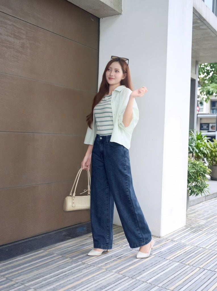 Quần Jean Nữ Ống Suông Denim Cotton Cao Cấp - Cạp Chun Co Giãn Thoải Mái, Hack Dáng