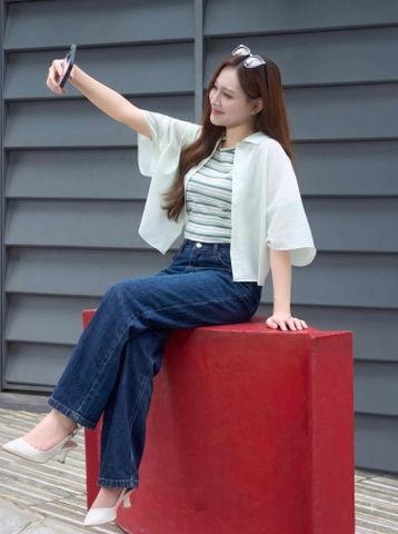 Quần Jean Nữ Ống Suông Denim Cotton Cao Cấp - Cạp Chun Co Giãn Thoải Mái, Hack Dáng