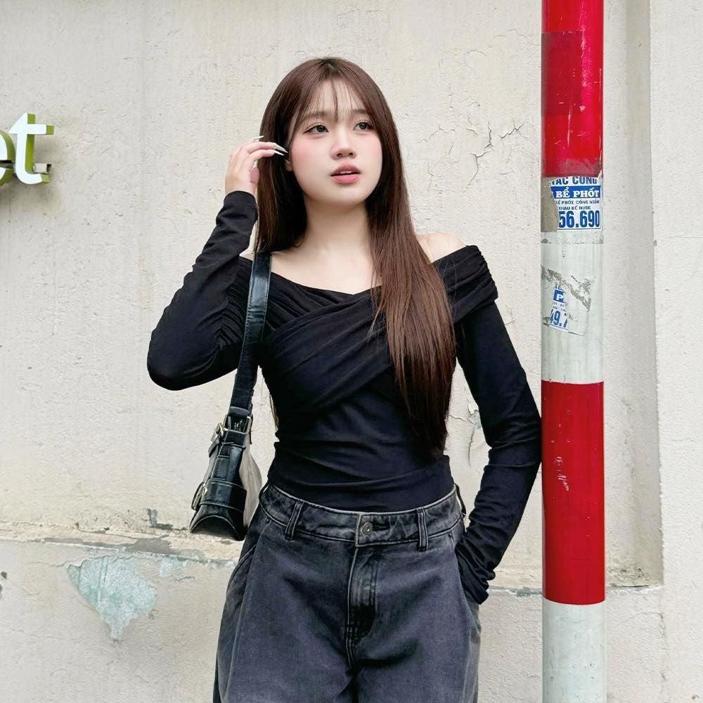 Áo Thun Nữ Trễ Vai Dài Tay GENVIET Dáng Ôm