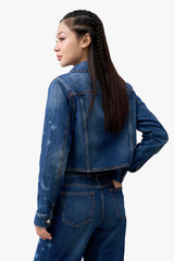 Áo Khoác Jean Nữ Croptop – Họa Tiết Laser 3D