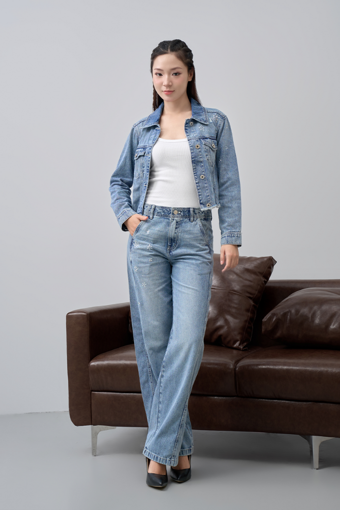 Quần Jean Nữ Dáng Suông - Đính Đá Nghệ Thuật