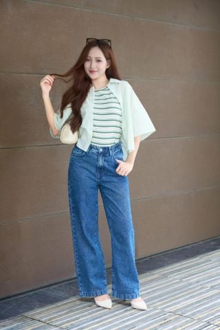Quần Jean Nữ Ống Suông Denim Cotton Cao Cấp - Cạp Chun Co Giãn Thoải Mái, Hack Dáng