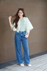 Quần Jean Nữ Ống Suông Denim Cotton Cao Cấp - Cạp Chun Co Giãn Thoải Mái, Hack Dáng