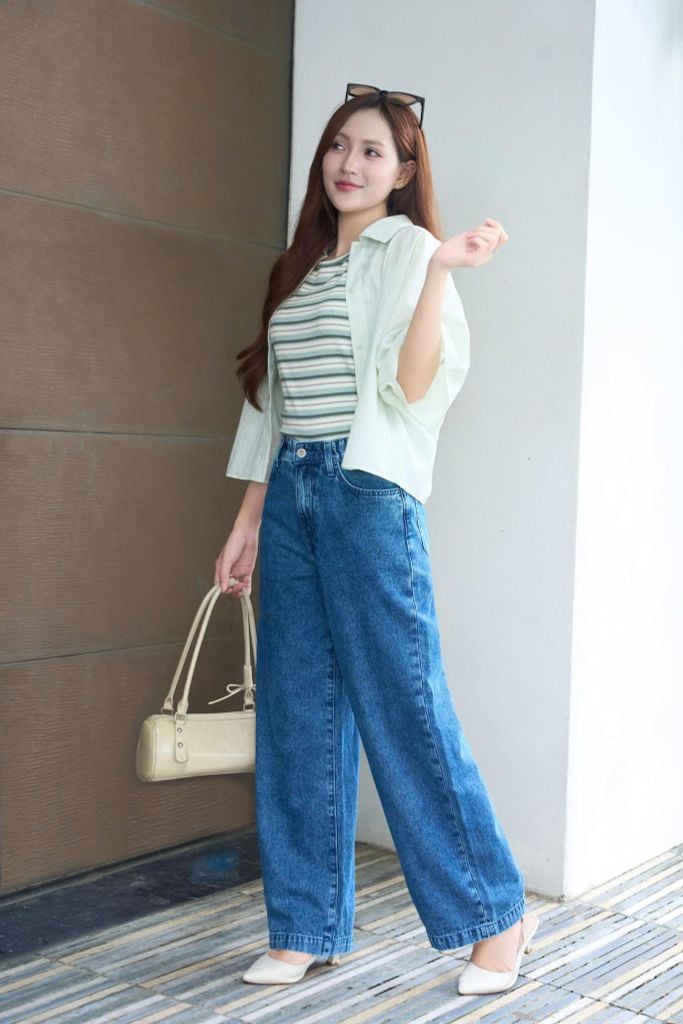 Quần Jean Nữ Ống Suông Denim Cotton Cao Cấp - Cạp Chun Co Giãn Thoải Mái, Hack Dáng