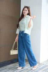 Quần Jean Nữ Ống Suông Denim Cotton Cao Cấp - Cạp Chun Co Giãn Thoải Mái, Hack Dáng