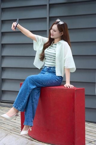 Quần Jean Nữ Ống Suông Denim Cotton Cao Cấp - Cạp Chun Co Giãn Thoải Mái, Hack Dáng