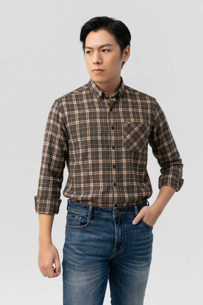 Áo Sơmi Kẻ Dạ Dài Tay Nam