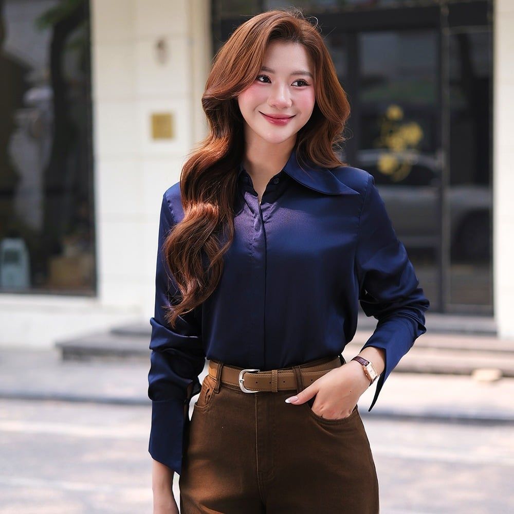 Áo Sơ Mi Lụa Nữ Dài Tay - Cổ Bản To Sang Trọng