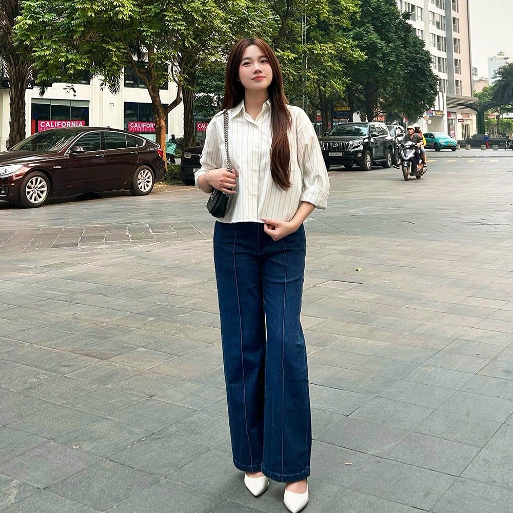 Quần Jean Nữ Ống Suông Vảy Cạp Cao - Ly Dọc Tôn Dáng