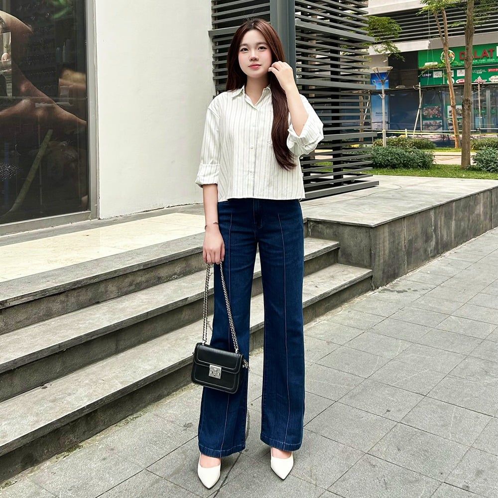 Áo Sơ Mi Nữ Kẻ Sọc Dài Tay - Vải Thô Thoáng Mát, Form Suông Dễ Mặc