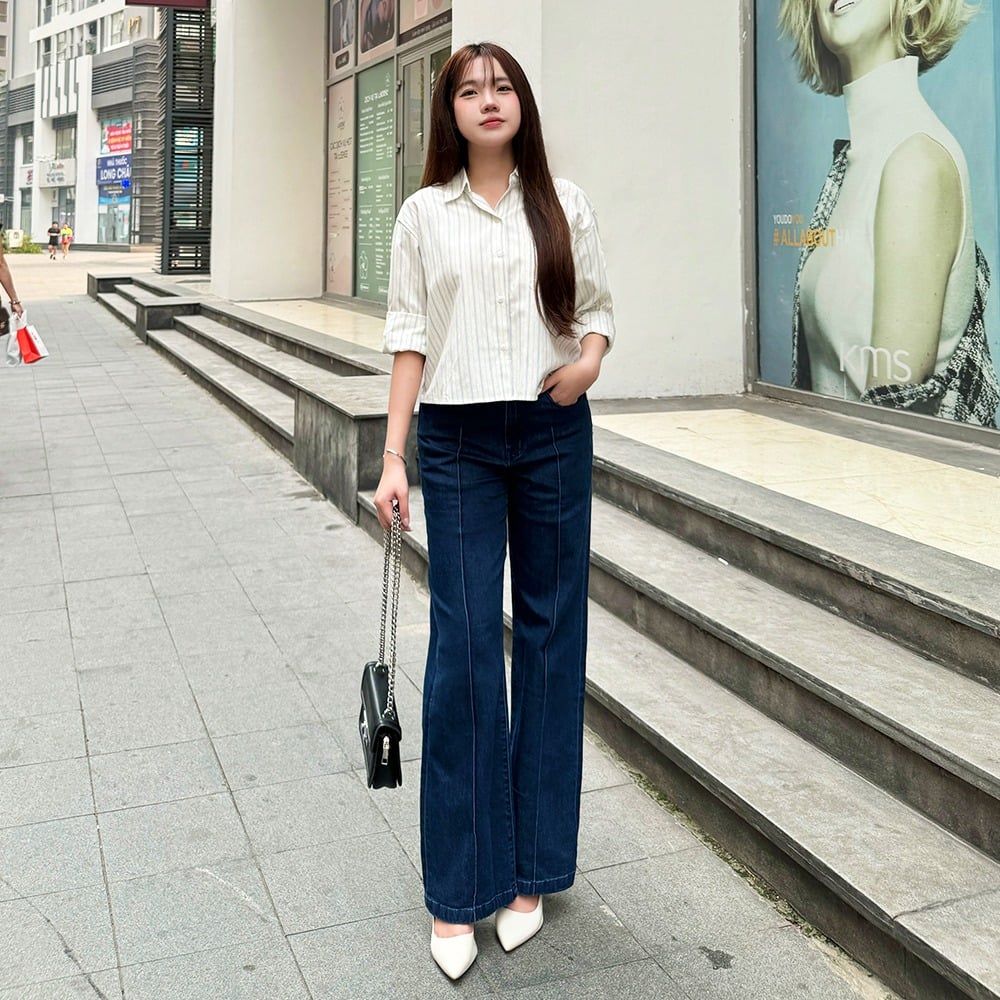 Quần Jean Nữ Ống Suông Vảy Cạp Cao - Ly Dọc Tôn Dáng