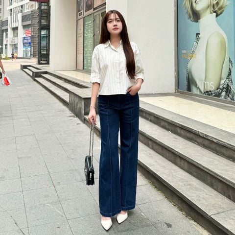 Quần Jean Nữ Ống Suông Vảy Cạp Cao - Ly Dọc Tôn Dáng