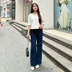 Quần Jean Nữ Ống Suông Vảy Cạp Cao - Ly Dọc Tôn Dáng