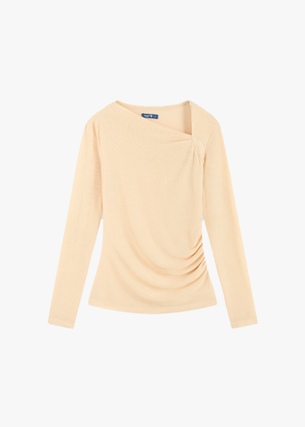 Áo Thun Nữ Dài Tay - Cổ Lệch Nhún Sườn Dáng Ôm