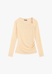 Áo Thun Nữ Dài Tay - Cổ Lệch Nhún Sườn Dáng Ôm