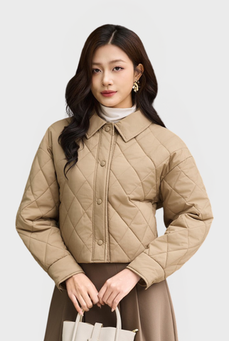 Áo Khoác Phao Nữ Dáng Ngắn Thiết Kế Chần Trám Trẻ Trung, Chất Liệu Cao Cấp Ấm Áp