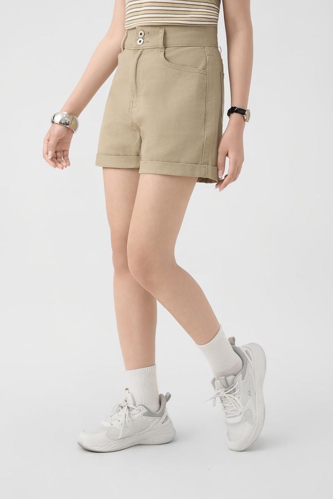 Quần Sooc Nữ Dáng A Kaki - Thiết Kế 2 Khuy Tôn Dáng Trẻ Trung