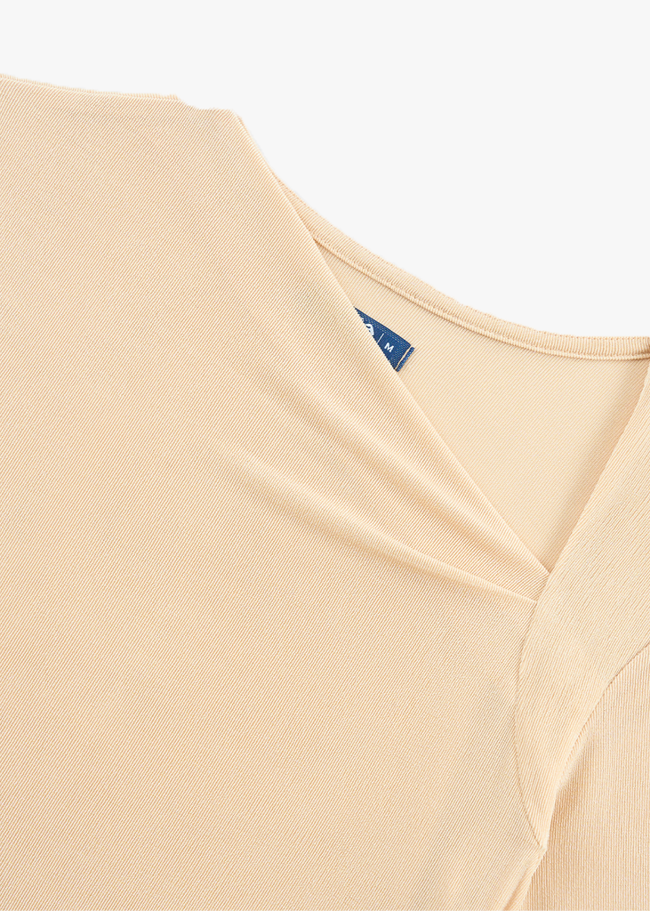 Áo Thun Nữ Dài Tay - Cổ Lệch Nhún Sườn Dáng Ôm