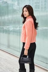 Áo Phao Nữ Dáng Ngắn Họa Tiết Chần Trám, Cổ Đức Thanh Lịch