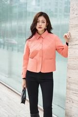 Áo Phao Nữ Dáng Ngắn Họa Tiết Chần Trám, Cổ Đức Thanh Lịch