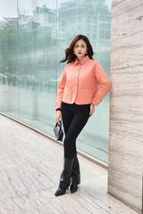 Áo Phao Nữ Dáng Ngắn Họa Tiết Chần Trám, Cổ Đức Thanh Lịch