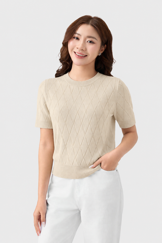 Áo Len Cộc Tay Nữ Ôm Vừa Dệt Quả Trám Len Cotton Cao Cấp - Tôn Dáng, Thanh Lịch Công Sở