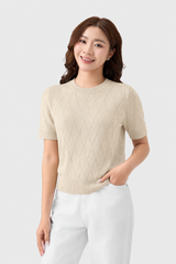 Áo Len Cộc Tay Nữ Ôm Vừa Dệt Quả Trám Len Cotton Cao Cấp - Tôn Dáng, Thanh Lịch Công Sở