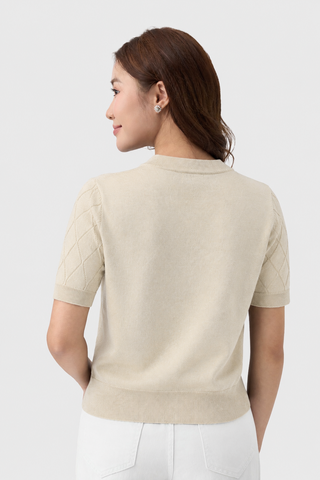Áo Len Cộc Tay Nữ Ôm Vừa Dệt Quả Trám Len Cotton Cao Cấp - Tôn Dáng, Thanh Lịch Công Sở