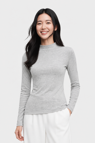 Áo Thun Cổ Lọ Nữ Dài Tay Slim-Fit Thun Dệt Đôi Cao Cấp - Co Giãn 4 Chiều Giữ Ấm Êm Ái