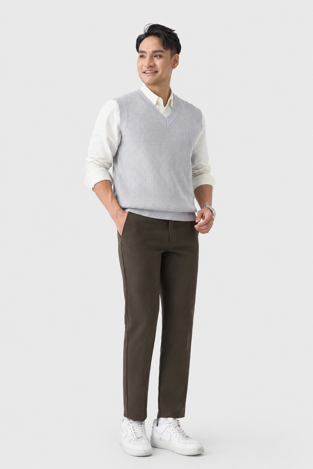 Áo Len Sát Nách Nam Cổ V Premium Fine-Knit - Chuẩn Form Lịch Lãm
