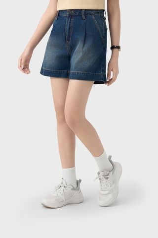 Quần Sooc Jeans Nữ Dáng A Cạp Cao - Thiết Kế Ly Trước Trẻ Trung