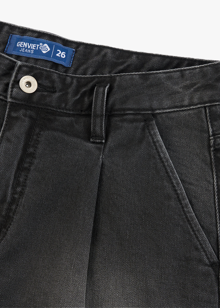 Quần Sooc Jeans Nữ Dáng A Cạp Cao - Thiết Kế Ly Trước Trẻ Trung