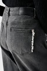 Quần Jean Nữ Ống Cong Cạp Cao - Viền Túi Mài Cá Tính