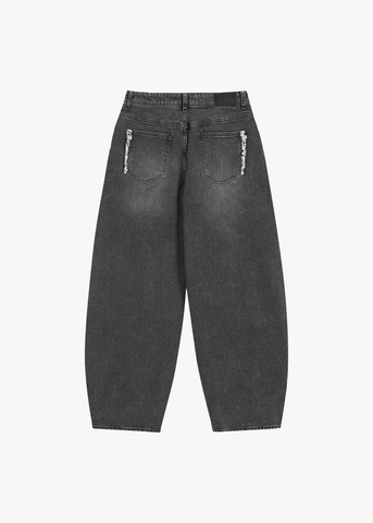 Quần Jean Nữ Ống Cong Cạp Cao - Viền Túi Mài Cá Tính