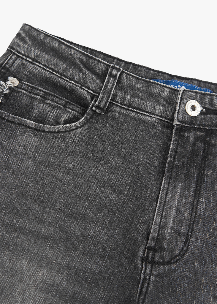 Quần Jean Nữ Ống Cong Cạp Cao - Viền Túi Mài Cá Tính