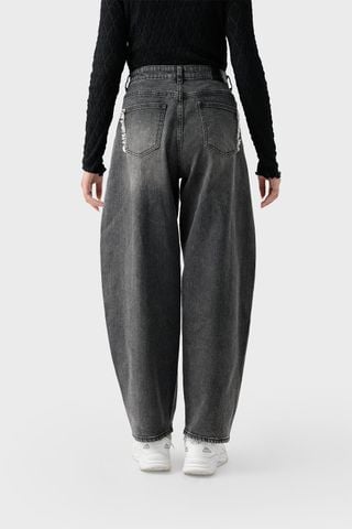 Quần Jean Nữ Ống Cong Cạp Cao - Viền Túi Mài Cá Tính