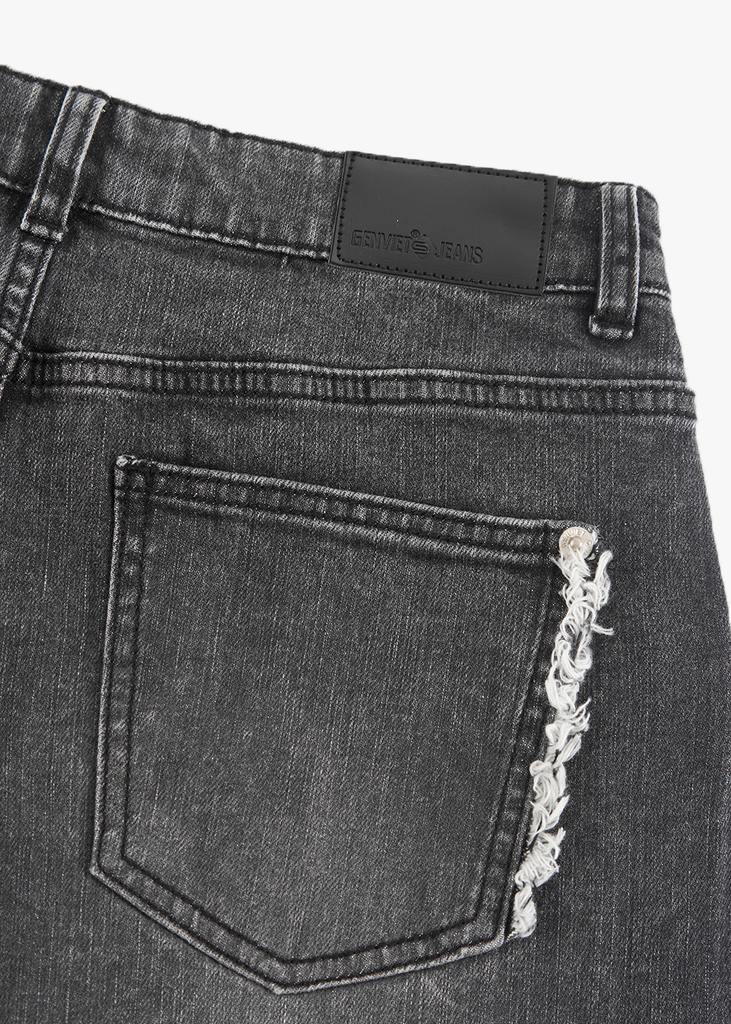 Quần Jean Nữ Ống Cong Cạp Cao - Viền Túi Mài Cá Tính