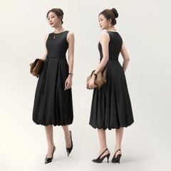 Đầm Jeans Nữ Sát Nách Dáng Xòe - Thiết Kế Váy Thắt Eo Gấu Bí