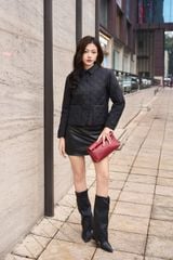 Áo Phao Nữ Dáng Ngắn Họa Tiết Chần Trám, Cổ Đức Thanh Lịch