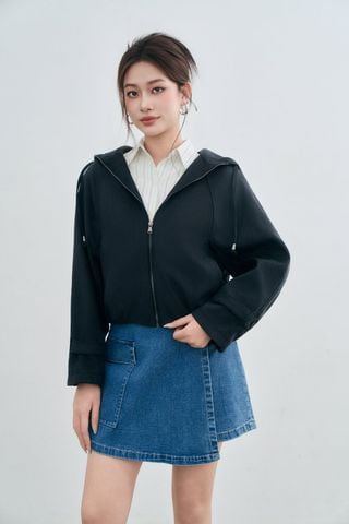 Áo Khoác Da Lộn Nữ Dáng Suông Có Mũ