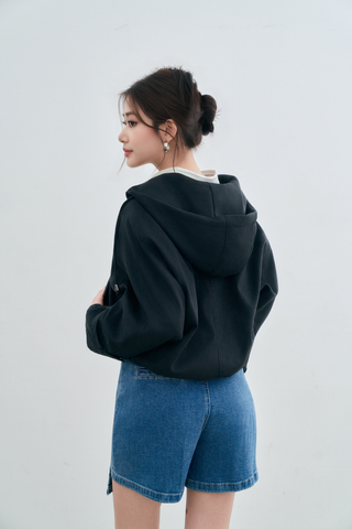 Áo Khoác Da Lộn Nữ Dáng Suông Có Mũ