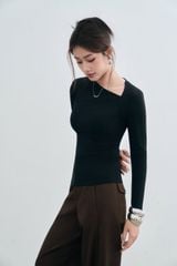 Áo Thun Nữ Dài Tay - Cổ Lệch Nhún Sườn Dáng Ôm