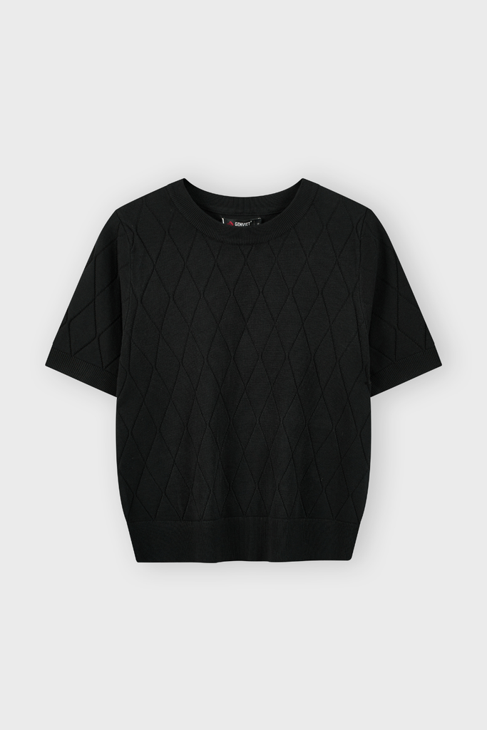 Áo Len Cộc Tay Nữ Ôm Vừa Dệt Quả Trám Len Cotton Cao Cấp - Tôn Dáng, Thanh Lịch Công Sở