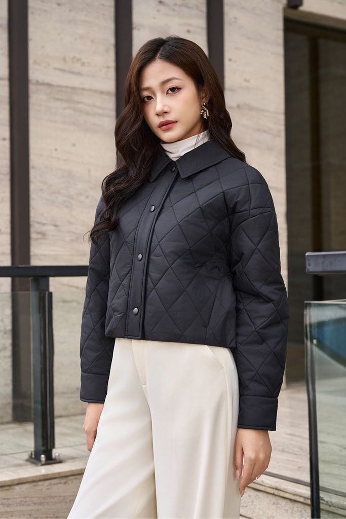 Áo Khoác Phao Nữ Dáng Ngắn Thiết Kế Chần Trám Trẻ Trung, Chất Liệu Cao Cấp Ấm Áp