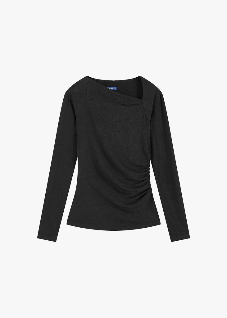 Áo Thun Nữ Dài Tay - Cổ Lệch Nhún Sườn Dáng Ôm